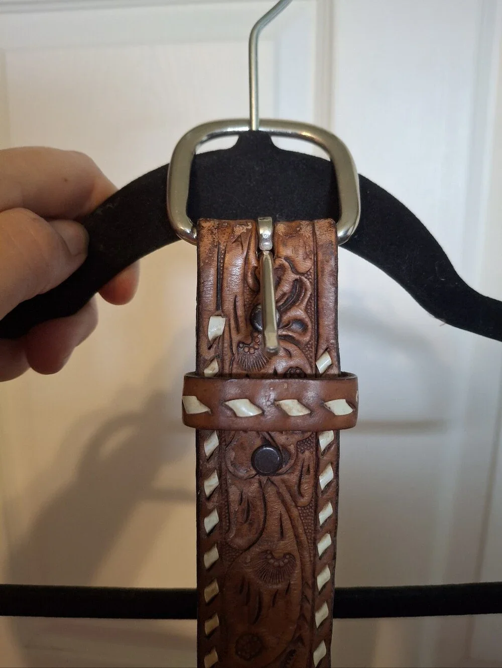 Custom Tooled Leather Belt with 